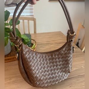 Sam & Hadley Woven Leather Hobo | Brown Crescent Shoulder Bag